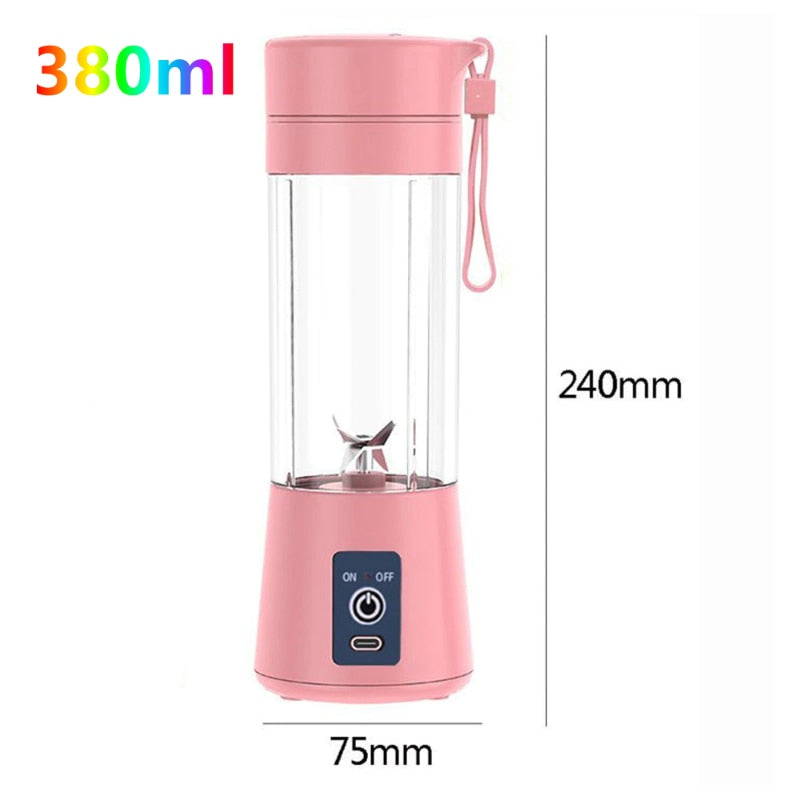 Mini Liquidificador Portátil, Carregamento da Bateria via USB, 06 Laminas. 380 ml