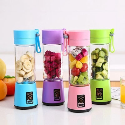 Mini Liquidificador Portátil, Carregamento da Bateria via USB, 06 Laminas. 380 ml