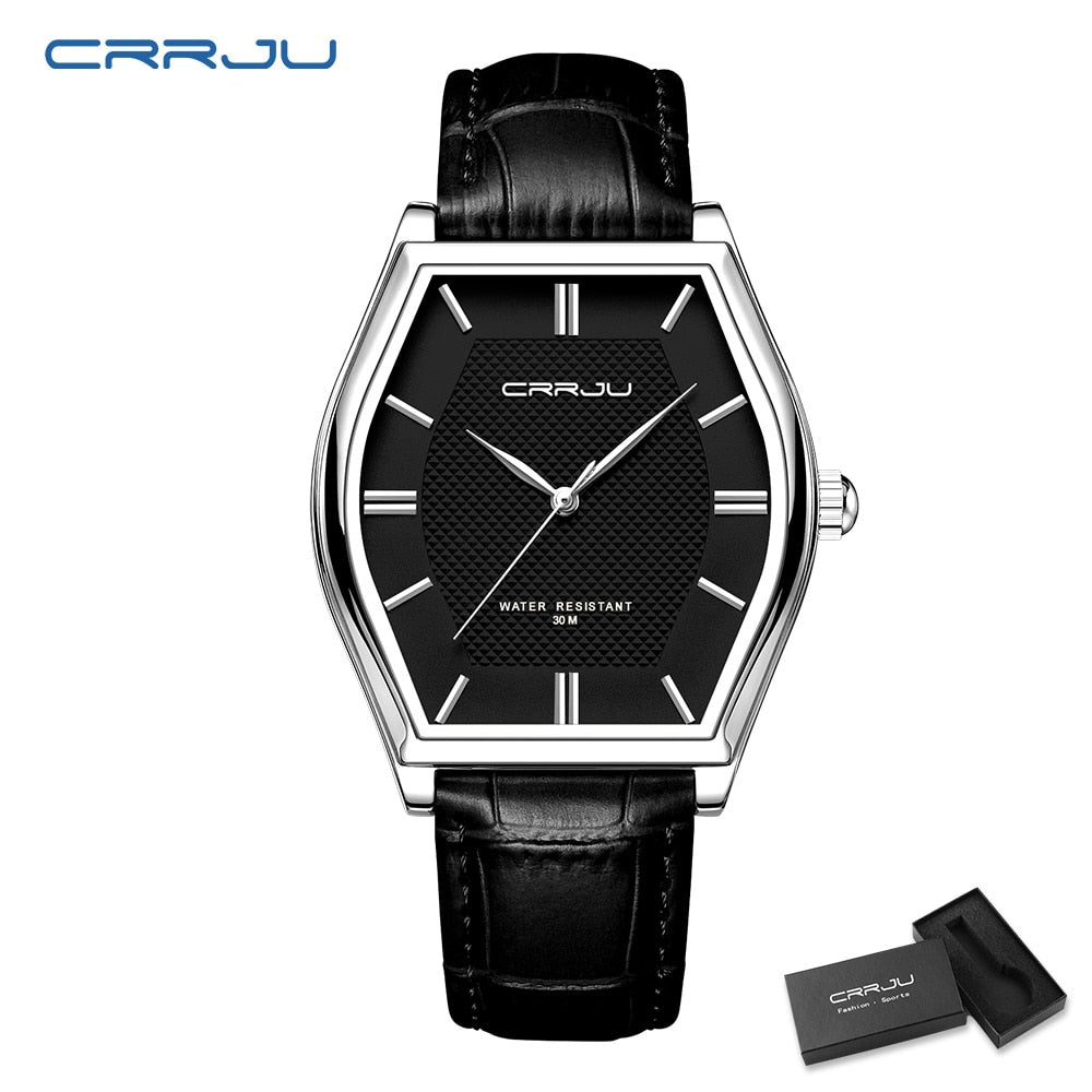 Relógio Masculino CRRJU de Luxo, com Pulseira de Couro e a Prova D'água.