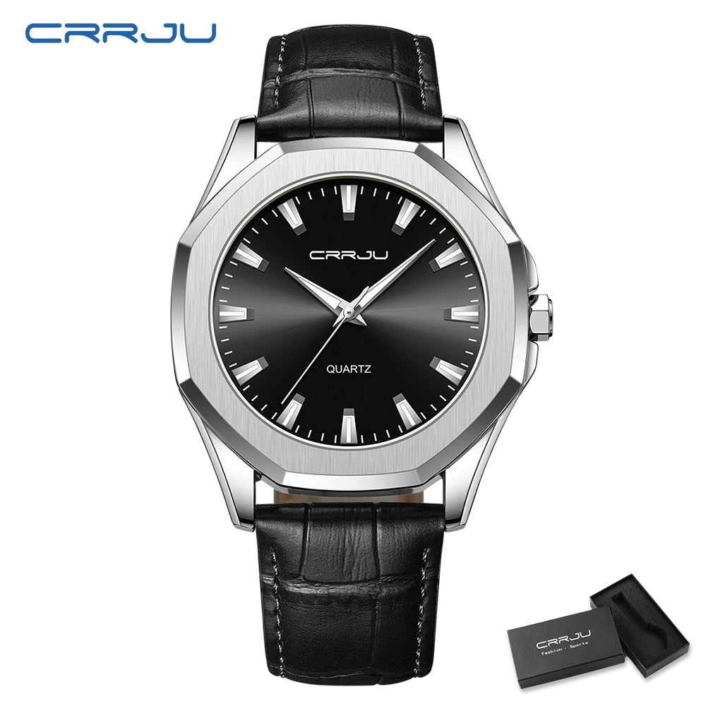 Relógio Masculino CRRJU com Pulseira de Couro. Elegante, Casual e Esportivo e a Prova D'água.