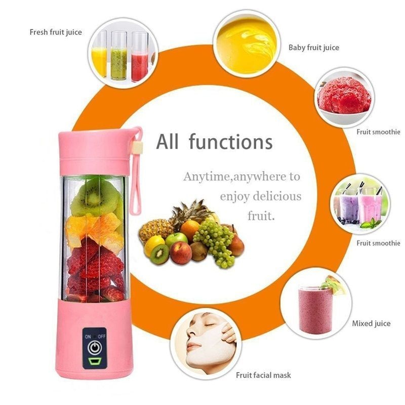 Mini Liquidificador Portátil, Carregamento da Bateria via USB, 06 Laminas. 380 ml