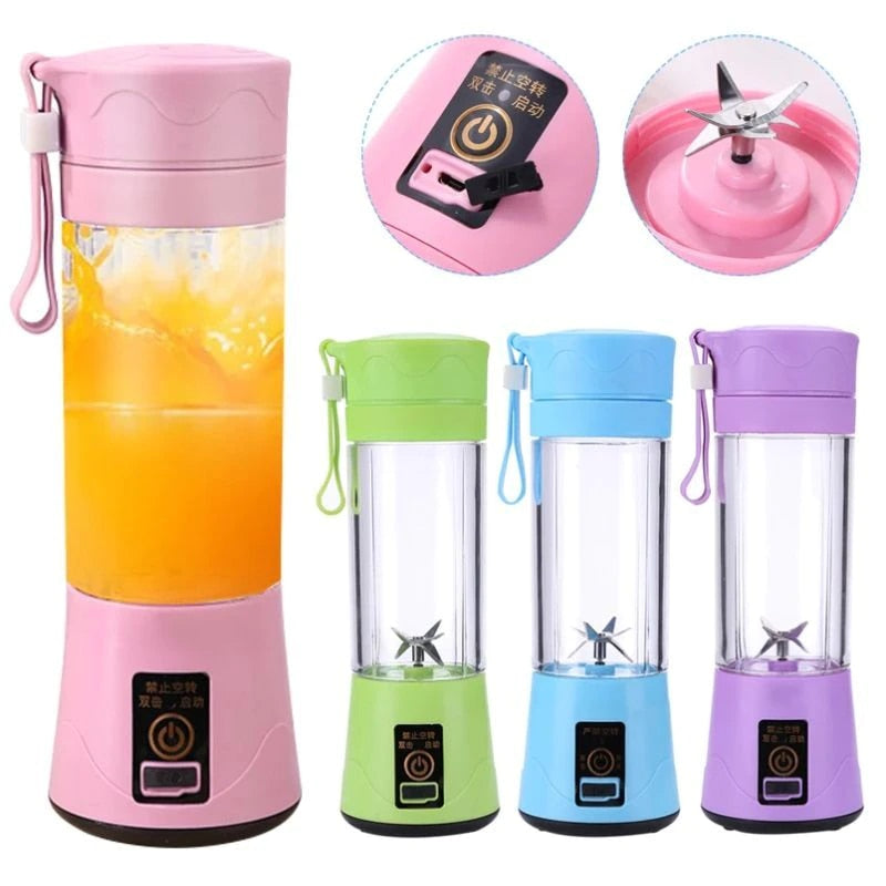 Mini Liquidificador Portátil, Carregamento da Bateria via USB, 06 Laminas. 380 ml
