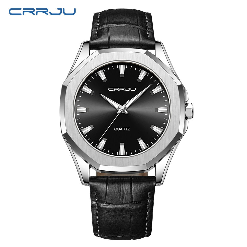 Relógio Masculino CRRJU com Pulseira de Couro. Elegante, Casual e Esportivo e a Prova D'água.