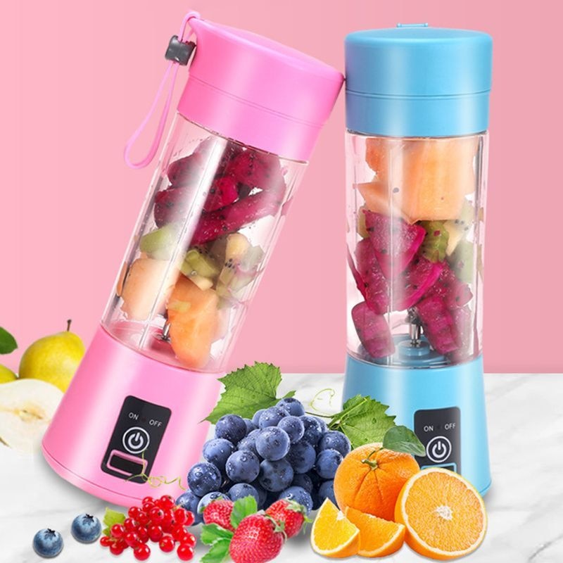 Mini Liquidificador Portátil, Carregamento da Bateria via USB, 06 Laminas. 380 ml