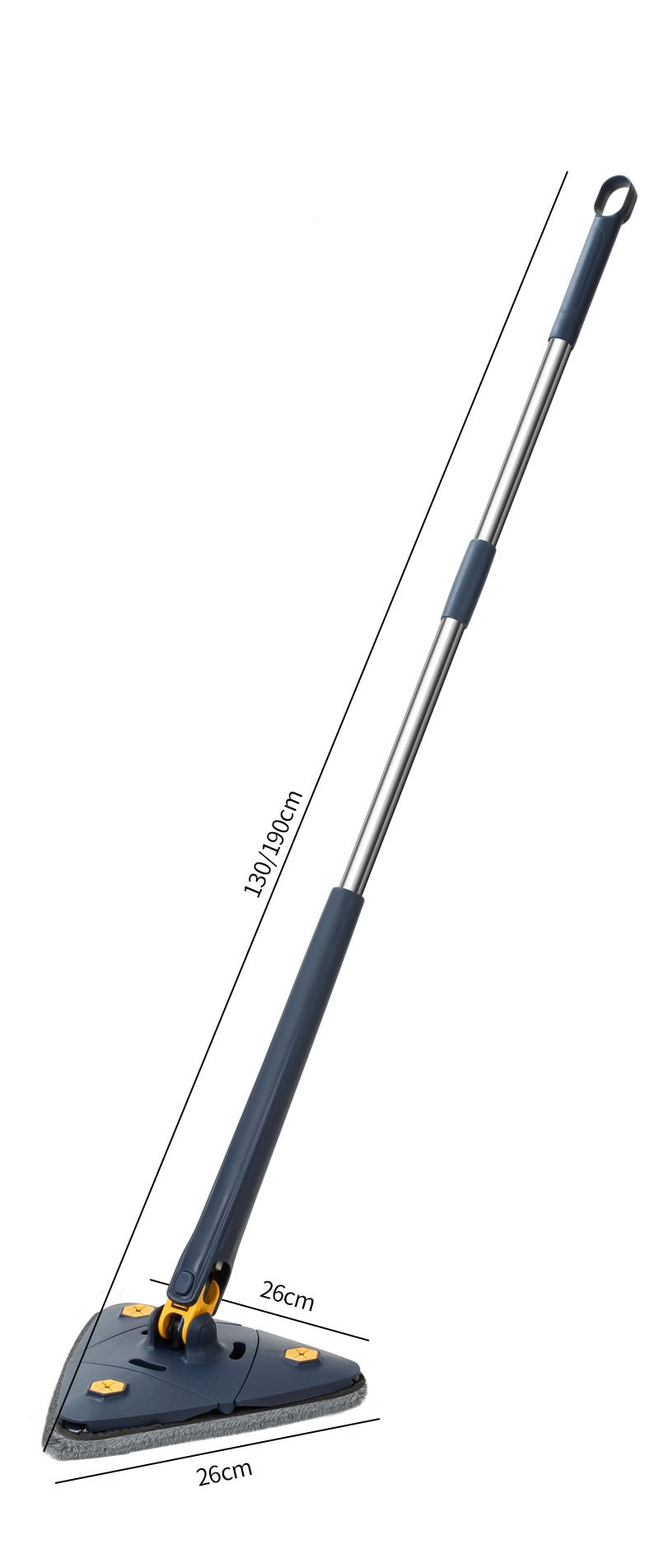 Esfregão Multifuncional, para Limpeza a Seco e Molhado. Giro de 360º, Em Formato Triangular e com Cabo extensível de 1,30 à 1,90M. Dobrável. Acompanha 03 Panos de Limpeza.