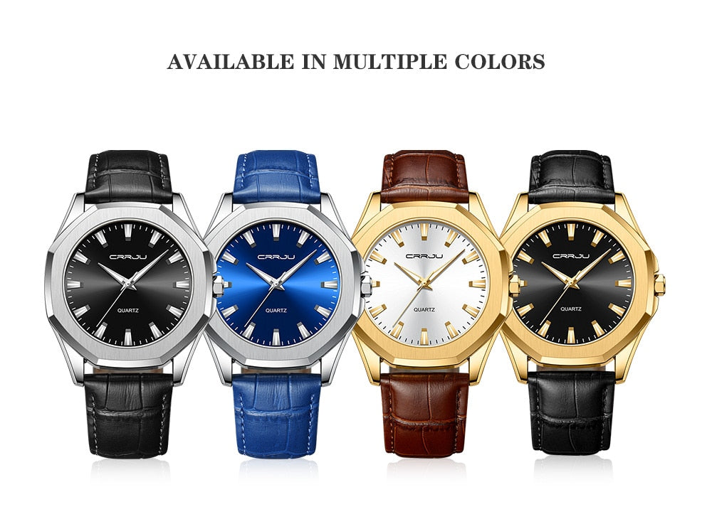 Relógio Masculino CRRJU com Pulseira de Couro. Elegante, Casual e Esportivo e a Prova D'água.