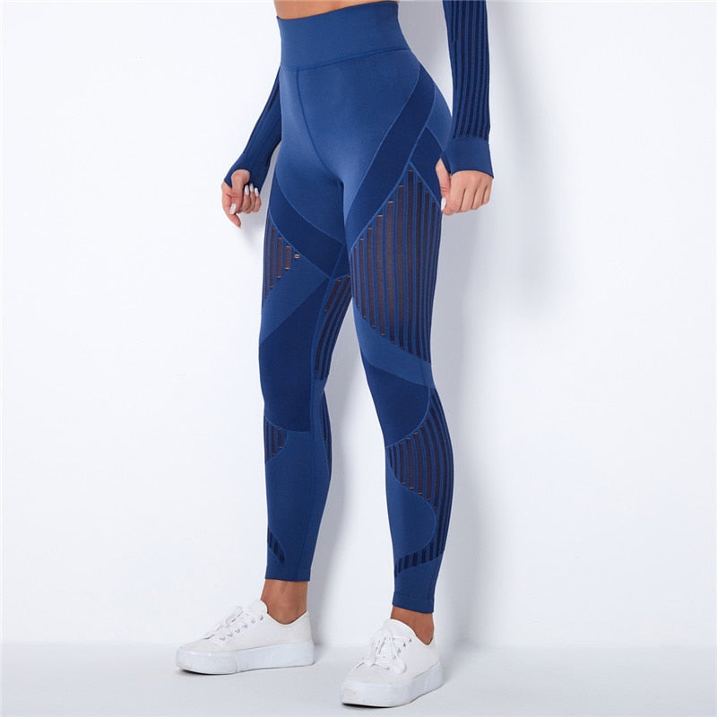 Leggings para Esporte Fitness, sem Costura, Cintura Alta, com Diversas Faixas de Compressão