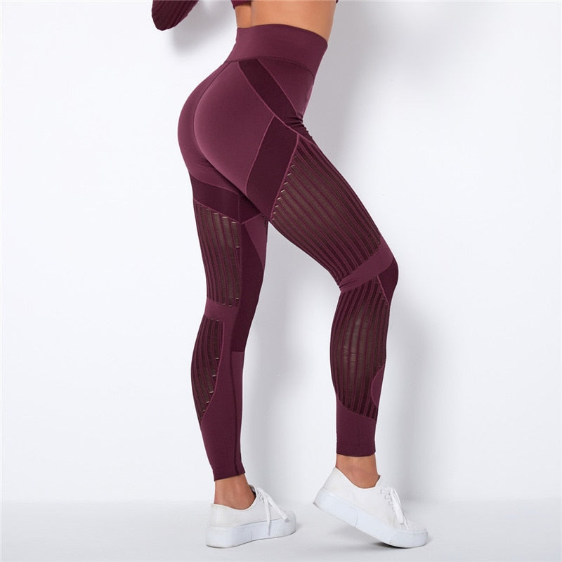 Leggings para Esporte Fitness, sem Costura, Cintura Alta, com Diversas Faixas de Compressão