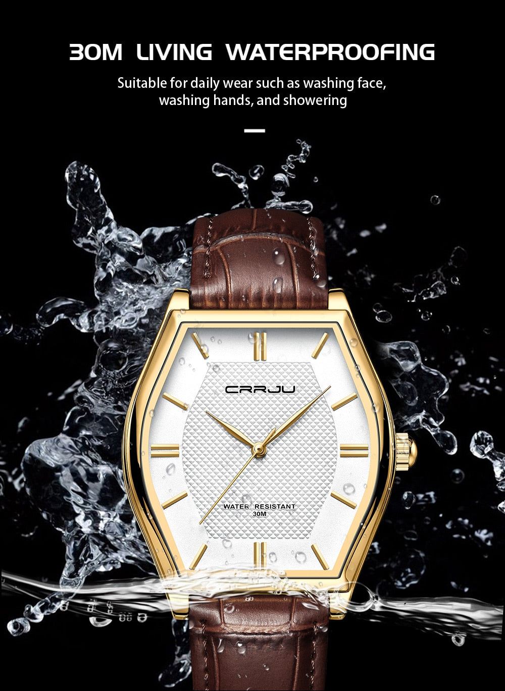 Relógio Masculino CRRJU de Luxo, com Pulseira de Couro e a Prova D'água.