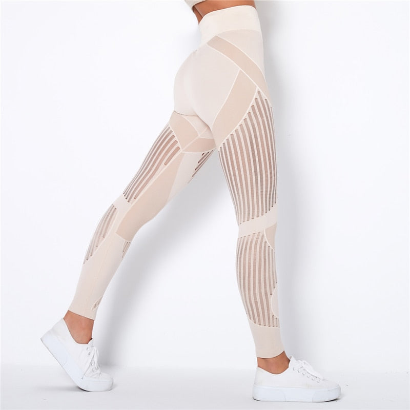 Leggings para Esporte Fitness, sem Costura, Cintura Alta, com Diversas Faixas de Compressão