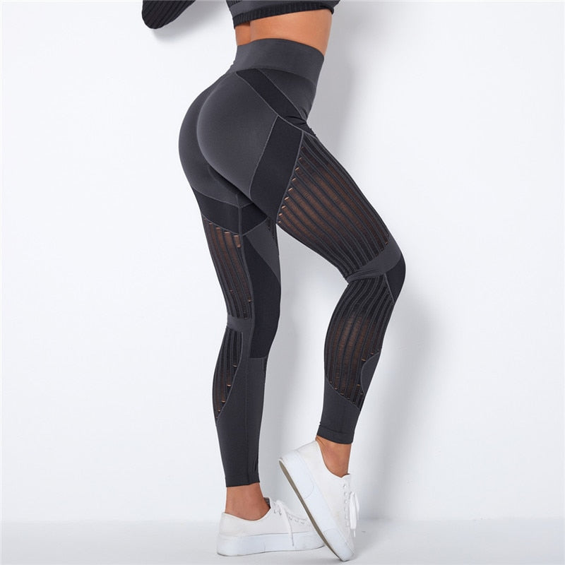 Leggings para Esporte Fitness, sem Costura, Cintura Alta, com Diversas Faixas de Compressão