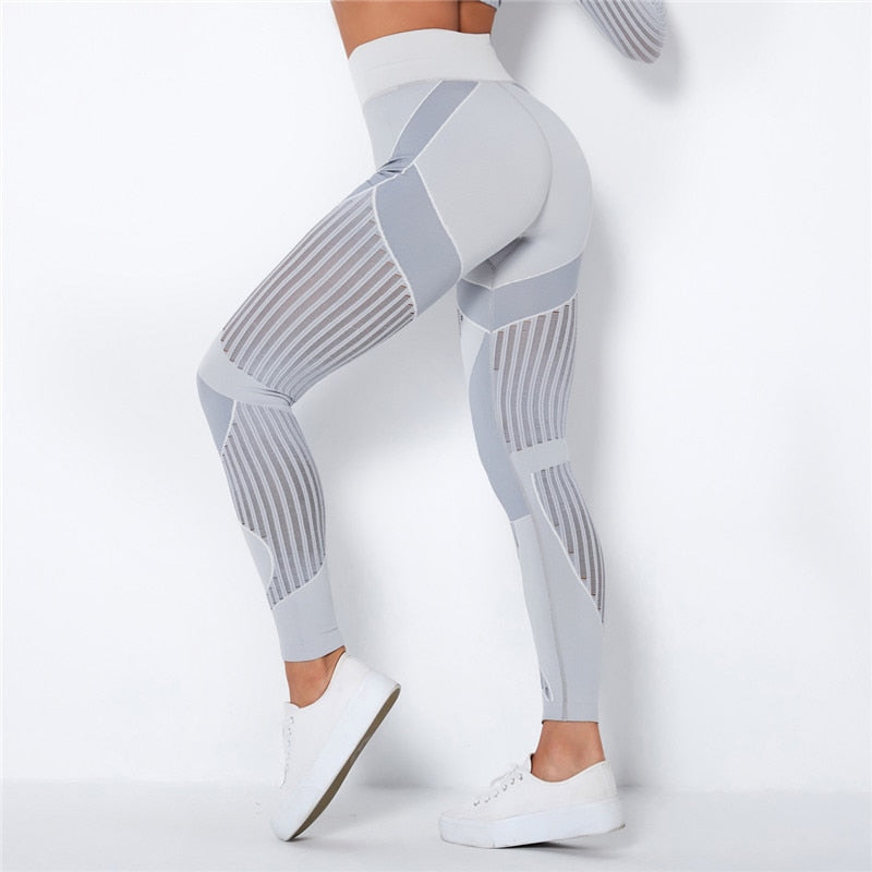 Leggings para Esporte Fitness, sem Costura, Cintura Alta, com Diversas Faixas de Compressão